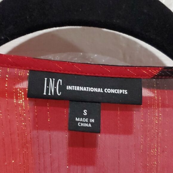 INC Sheer Peplem Blouse w/Gold Metallic & Bell Sleeves with Free Bralette - Picture 8 of 15